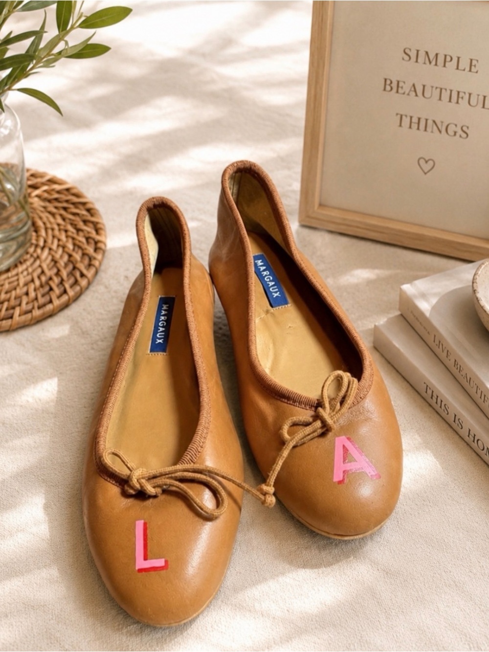 margaux EUR 37 US 7 tan demi saddle nappa round toe flats